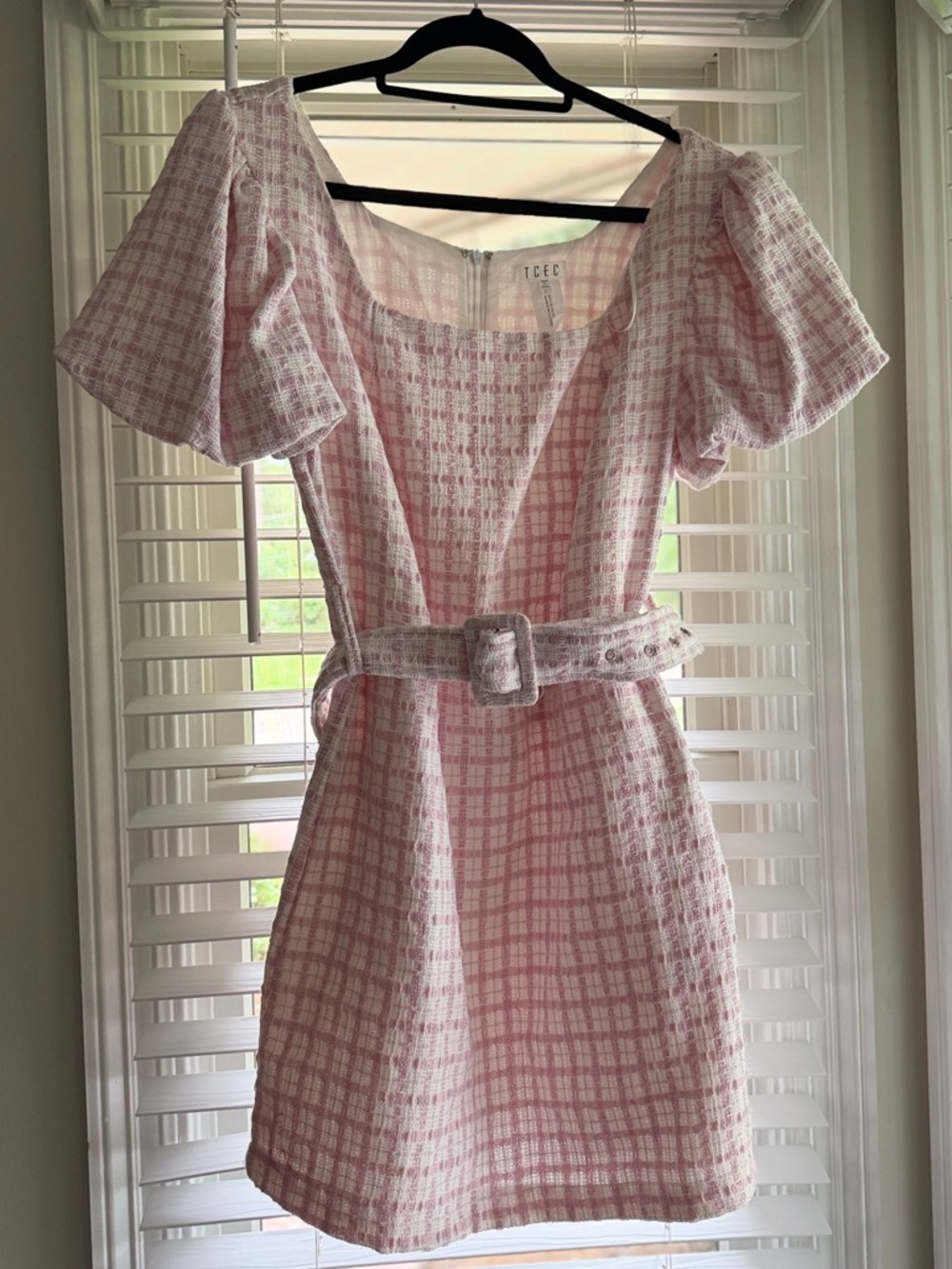 TCEC Pink Tweed Belted Mini Dress